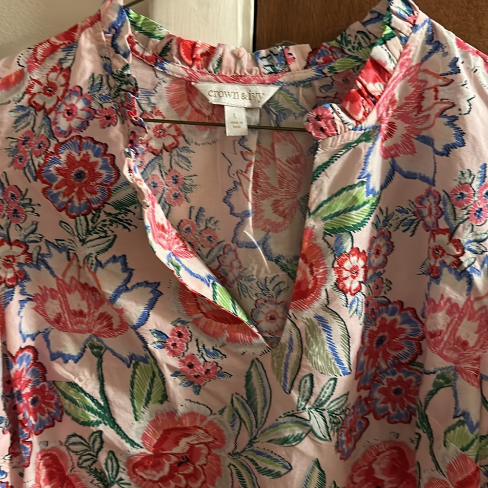 Crown & Ivy White, Pink and Red Ruffled Blouse - Picture 5 of 5